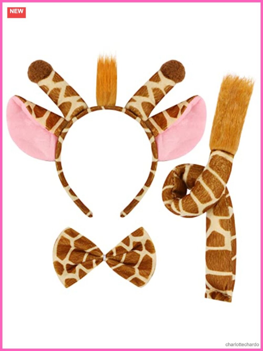 Giraffe Costume Set - Ears Headband Tail Bow Tie - Animal Fancy Dress Kit